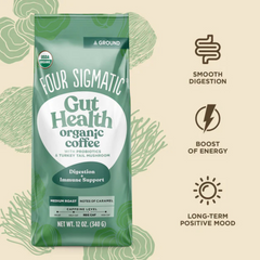 Four Sigmatic Gut Health Ground Coffee benefits infographic