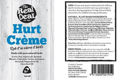 Real Deal Hurt Creme 100ml afterburner sunburn,anti flamme,arnica,bruises,bumps,calendula,deep heat,dencorub,Echinacea,inflammation,issues,Peppermint oil,post-surgery,real deal,sprains,stings,strains,sunburn