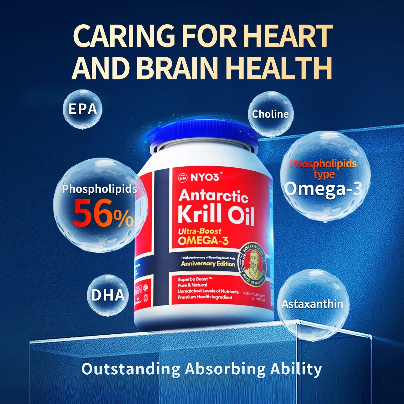NYO3 Ultra Boost Antarctic Krill Oil 90 Softgels Brain & Nervous System Health,Cholesterol Support,Cognitive Health,Dietary Supplement,General Wellness,Golden Ultra Boost Omega3,issues,Joint Support,Kril Oil,Memory Support,omega3,Senior Health,Superab Boo