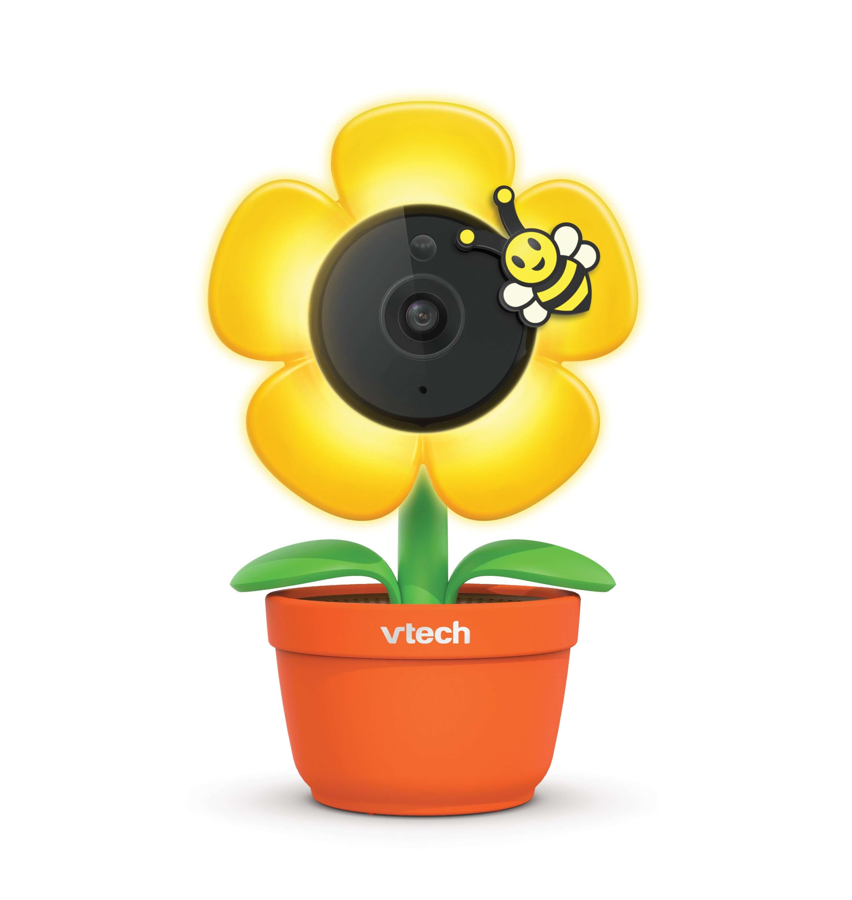 VTECH RM9751 baby camera review - Smart Wi-Fi HD baby camera designed as a flower with a bee decoration.