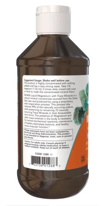Now Magnesium Liquid with Trace Minerals 237ml healthy neuro-muscular function.,Ionic Trace Minerals,issues,Magnesium Liquid,natural mineral concentrate,Trace Minerals