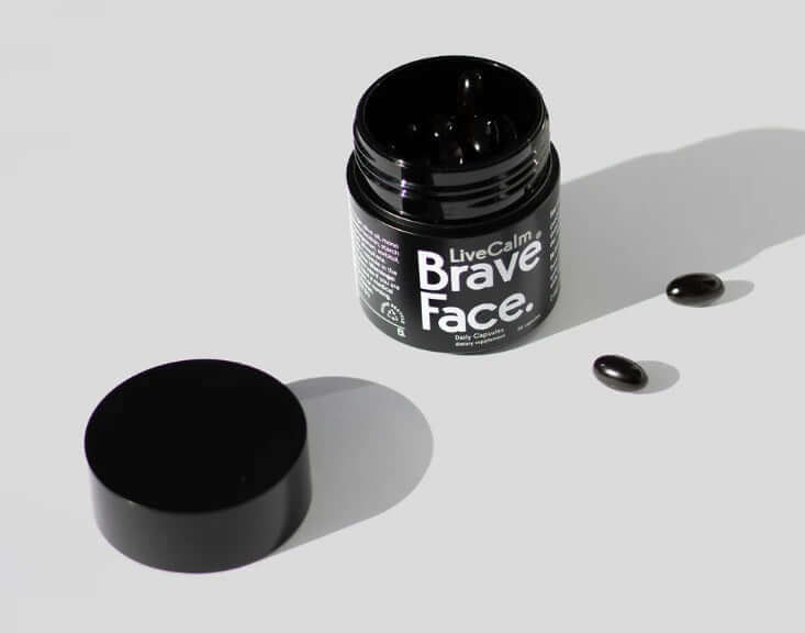 BraveFace LiveCalm Caps 56 anxiolytic effect,brain cognition gut health mood,brain tonic,BraveFace LiveCalm Caps,calm,CALM BODY AND MIND RELAXATION,Calm Mind,calm mind and relaxed body,calm rapidly,Calming,calming and settling properties,Calming Tea,calmi