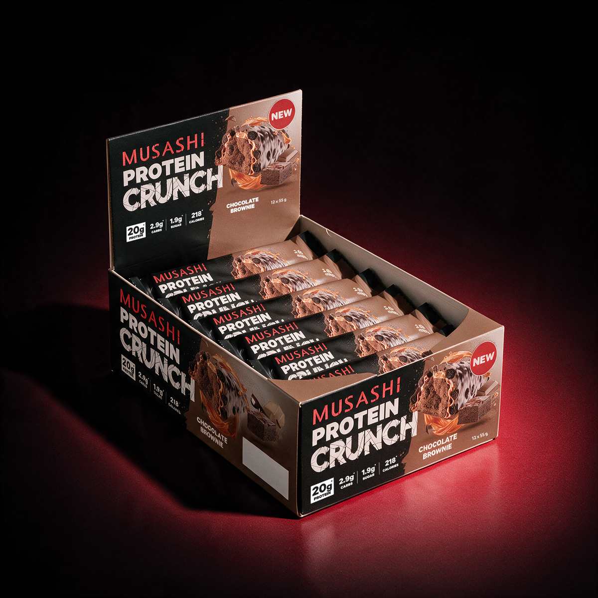 Musashi Protein Crunch Bar Choc Brownie Box 12 x 55g – High Protein Snack Bar