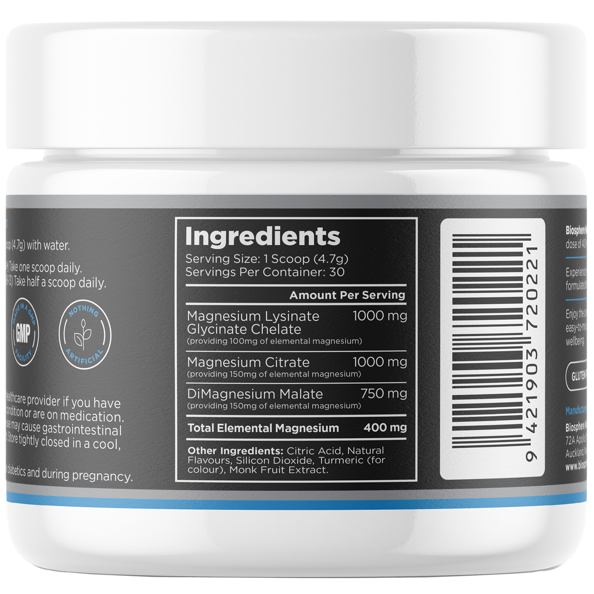 Biosphere Magnesium powder 141g, Lemon Lime Flavour