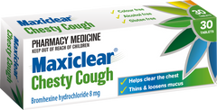 MAXICLEAR CHESTY COUGH TABLETS 8MG 30 chesty,chesty cough,chesty cugh,cold and cough,issues,maxiclear