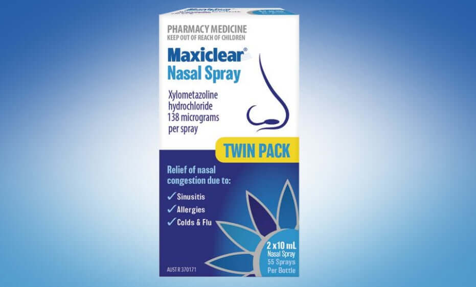 Maxiclear Nasal Spray 10ml x (Twin Pack) blocked nose,cold&flu,issues,maxiclear spray,otrivin,sinusitis,Twin Pack,xylometazoline
