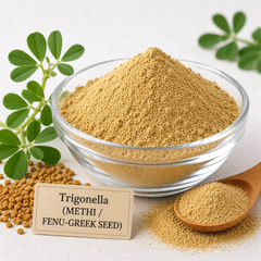 Radico Organic Methi Seed Powder beside milled fenugreek seed