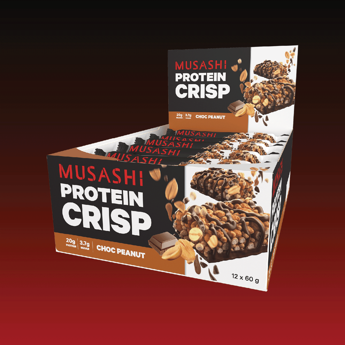 Musashi Protein Crisp Bar Choc Peanut Box 12 x 60g – High Protein Snack Bar