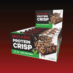 Musashi Protein Crisp Bar Dark Choc Mint Box 12 x 60g – High Protein Snack Bar