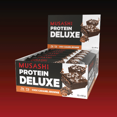 Musashi Protein Deluxe Bar Choc Caramel Brownie Box 12 x 60g – High Protein Snack Bar