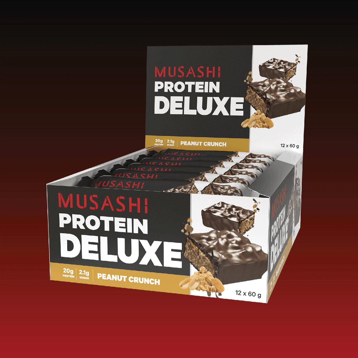 Musashi Protein Deluxe Bar Peanut Crunch Box 12 x 60g – High Protein Snack Bar