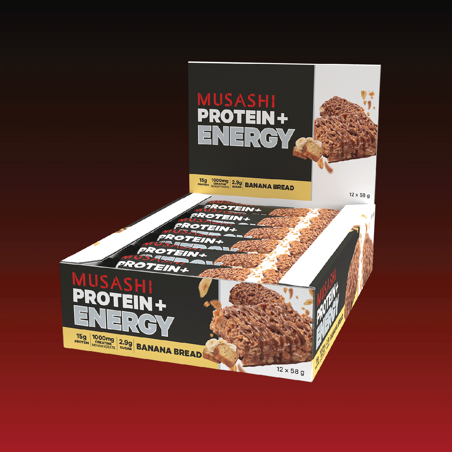 Musashi Protein + Energy Bar Banana Bread Box 12 x 58g – Protein + Energy Bar Snack