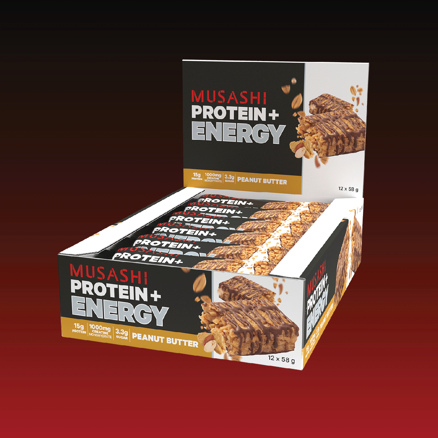 Musashi Protein + Energy Bar Peanut Butter Box 12 x 58g – Protein + Energy Bar Snack