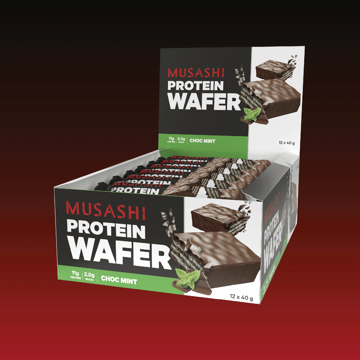 Musashi Protein Wafer Choc Mint Box 12 x 40g – Protein Wafer Snack