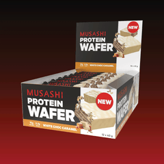 Musashi Protein Wafer White Choc Caramel Box 12 x 40g – Protein Wafer Snack