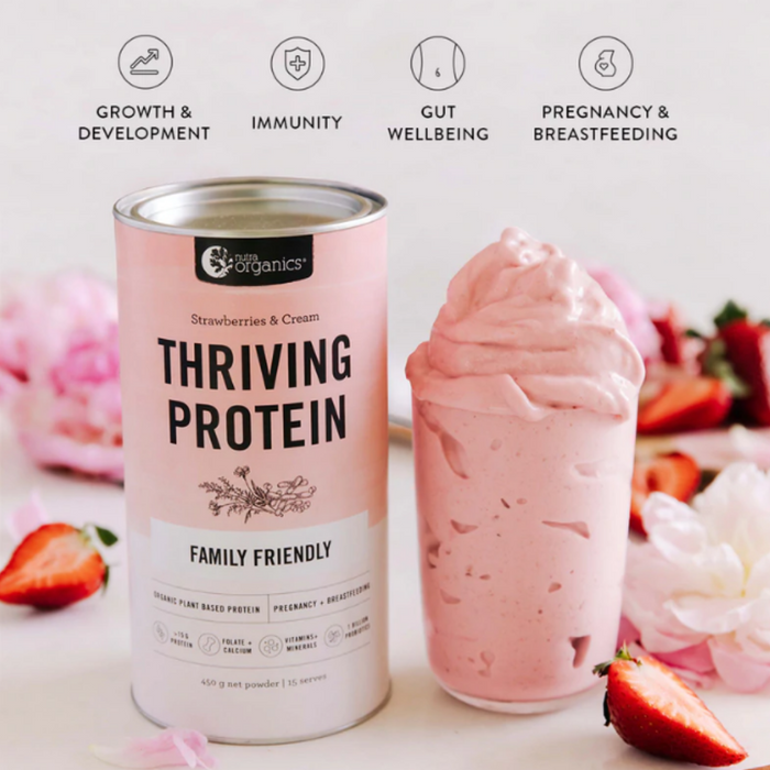 Nutra Organics Thriving Protein Strawberries + Cream 450 gm issues