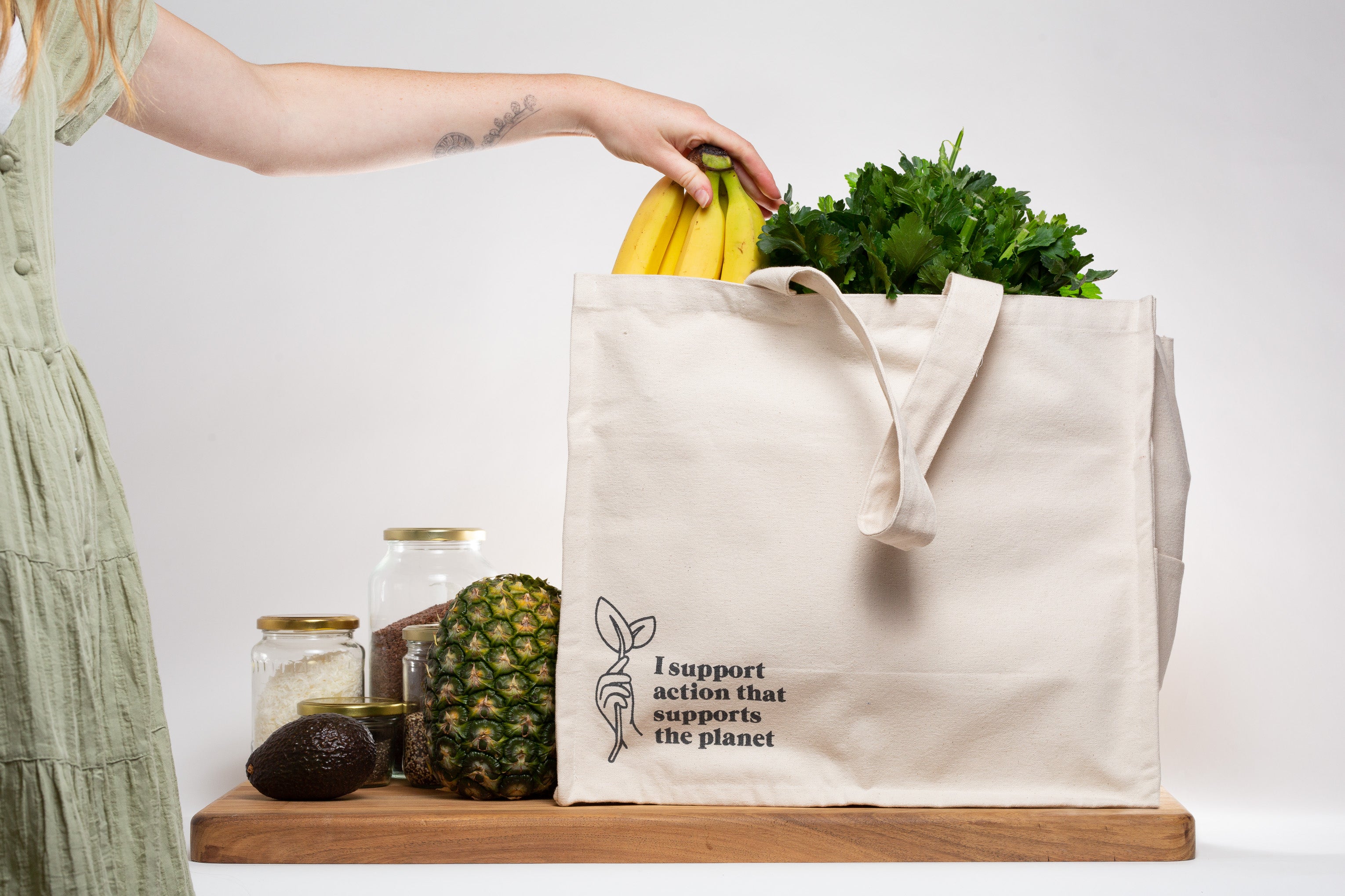 CaliWoods Organic Cotton Grocery Tote Bag Happy Vibes image 2