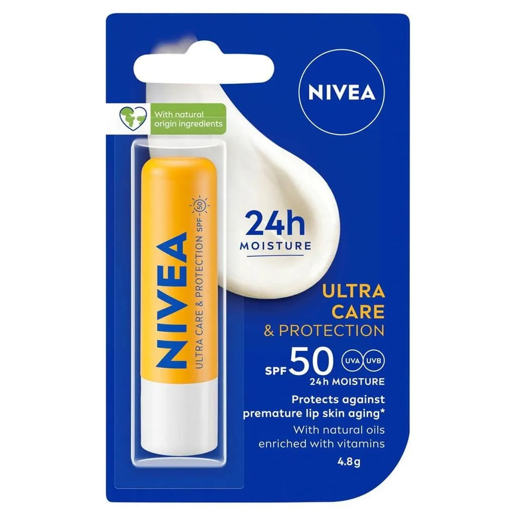 Nivea Lip Balm Ultra Spf50 4.8g Hydrates lips,Instantly melts into your lips,issues,lip balm,Lip Balm Ultra,Lip Care,Moisturising,Moisturising balm,Moisturising Lip Care,Nivea Lip Balm Ultra,no sticky feeling lip balm,softens lips,Spf50,SPF50 Lip Balm,Sun