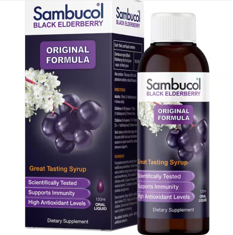 Sambucol Syrup Black Elderberry Immune120ml Berry Flavour Oral Liquid,Great Tasting Syrup,High Antioxidant,immune booster,issues,Supports Immunity