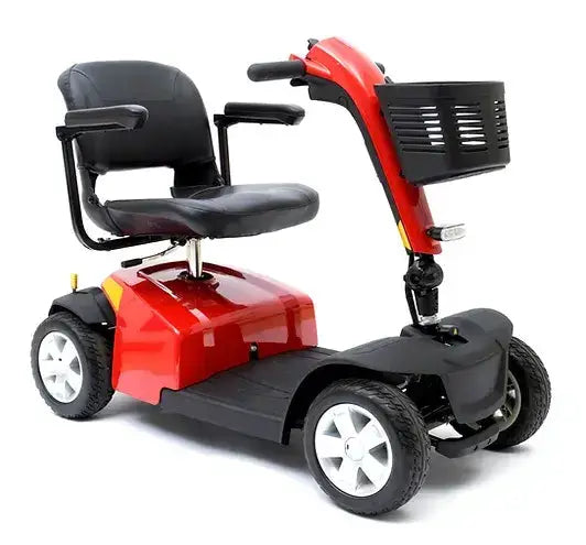 Pride Pathrider® ES 10 Mobility Scooter 300 lbs. weight capacity,Auto-connecting front-to-rear cable,Bright pathway light,Comfortable Trac Suspension,Dual 12-amp-hour batteries,Feather-touch disassembly,Four wheels for stability,High-intensity LED headlig