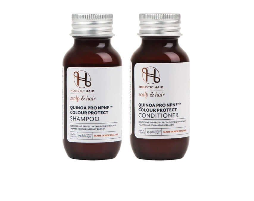 Holistic Quinoa Pro NPNF™ Colour Protect Shampoo & Conditioner 50ml Travel Set Aids Styling,benefits of hair,Chemically treated hair,Colour Protect Shampoo,colour retention,Coloured hair,Conditions and Combats frizz,Curly hair,Damaged hair,dehydrated hair