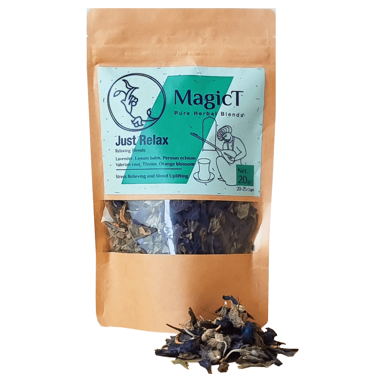MagicT Just Relax 20g antioxidant,antioxidant blend,CALM BODY AND MIND RELAXATION,Cardamom,Chamomile,Cinnamon,Digestive support,dried ginger root,Easy Digest tea,feeling calm,feeling calm and happy,Ginger,Ginger and Cinnamon,google,gorgeous purple flowers