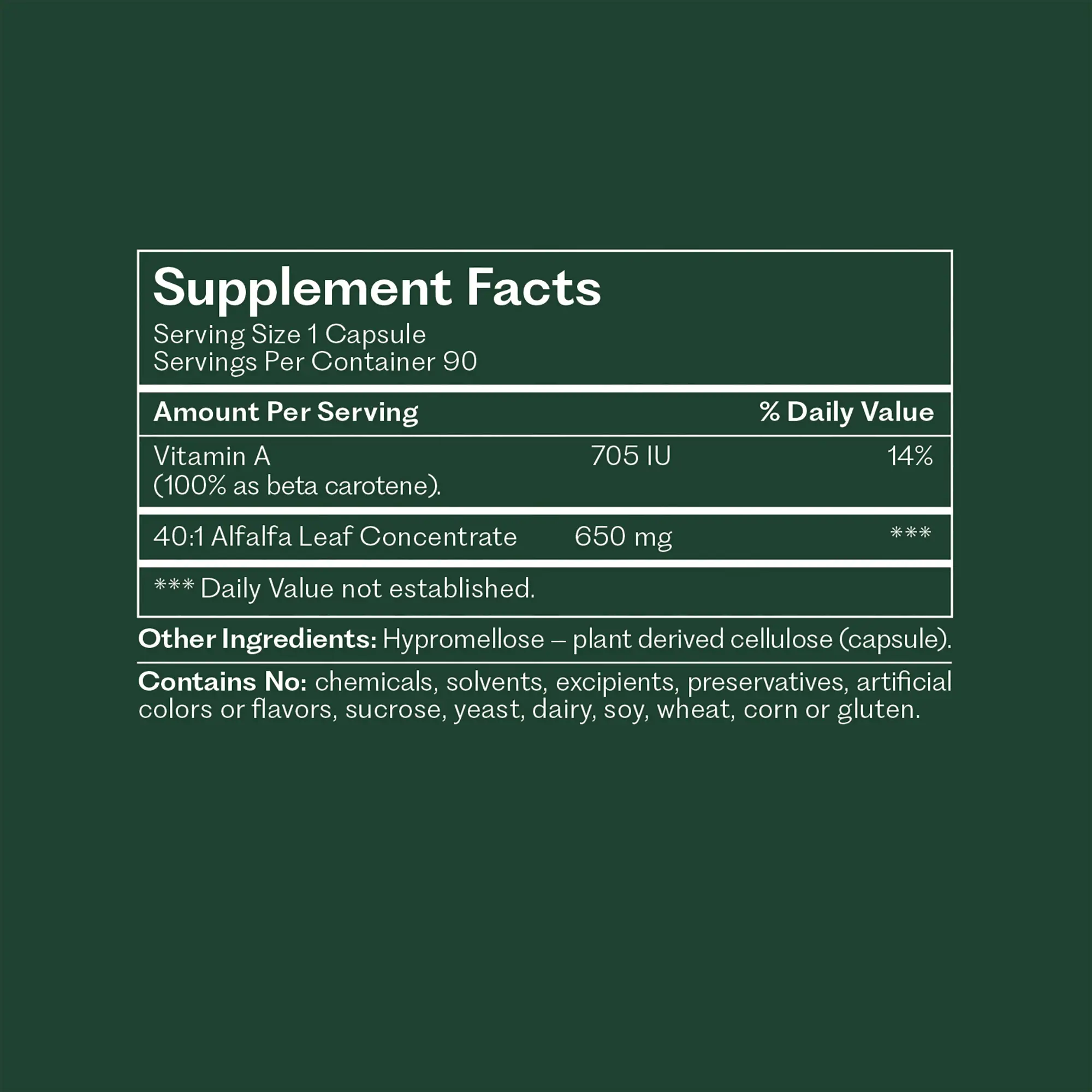 pH Quintessence supplement facts panel