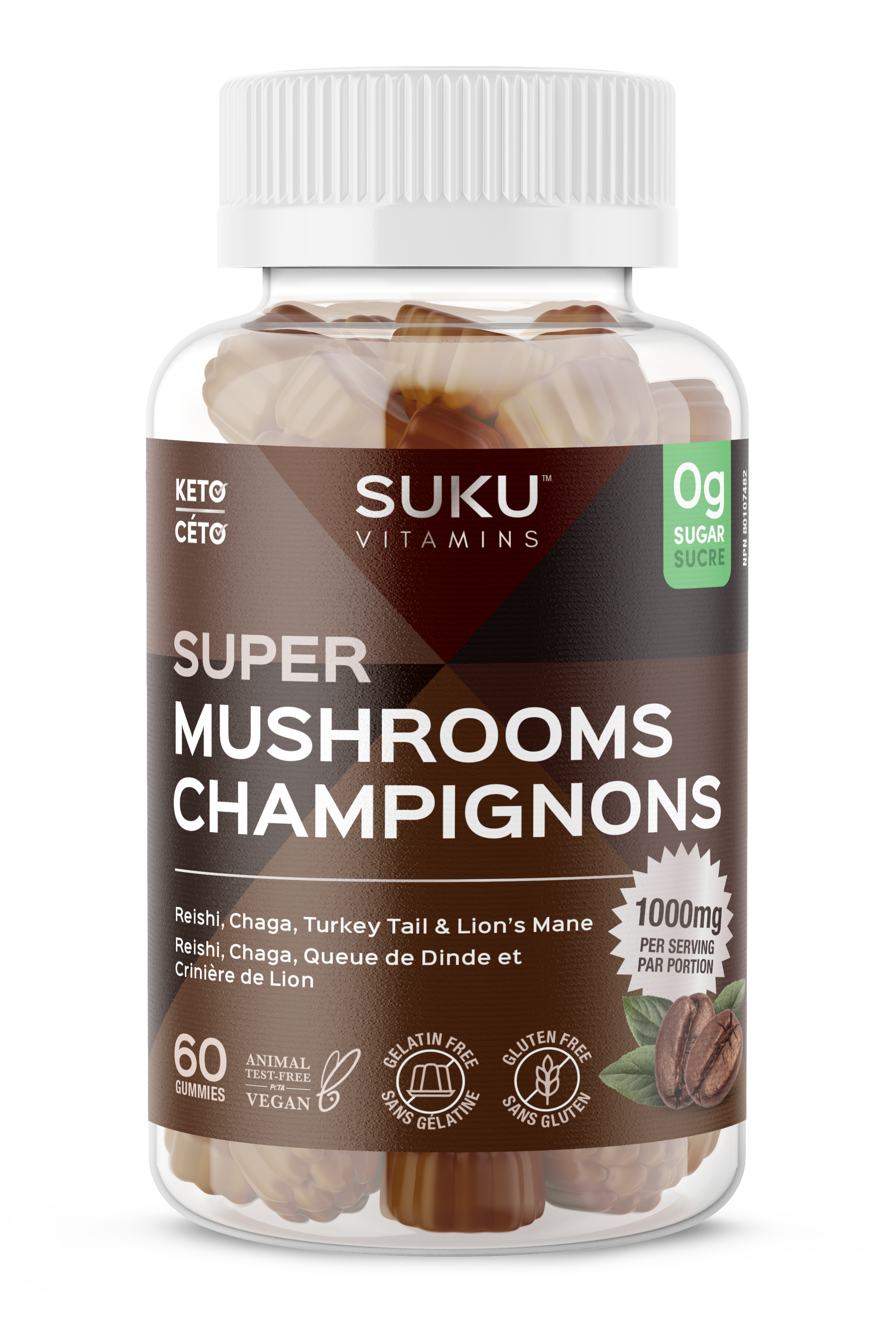 SUKU Vitamins Super Mushroom 50 Gummies | Adaptogenic Mushroom Immune & Energy Support