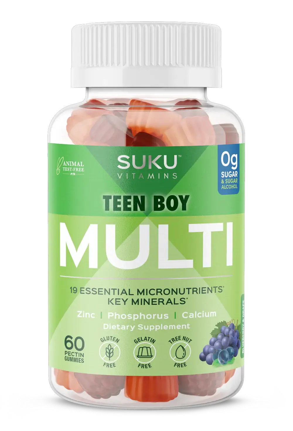SUKU Vitamins Teen Boy Total Multi 60 Gummies | Sugar-Free Multivitamin for Teen Boys