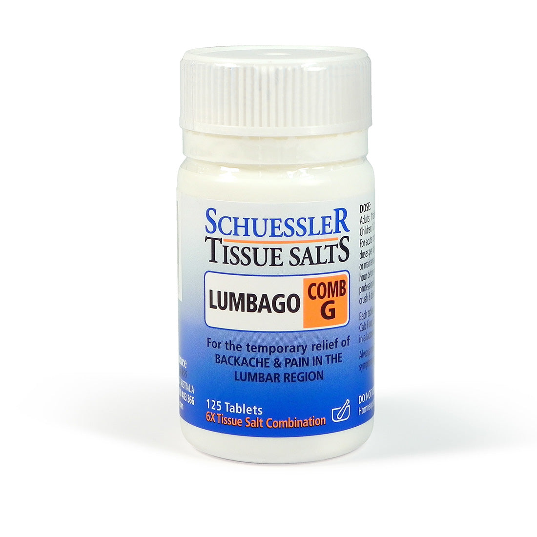 Schuessler Tissue Salts 125 Tablets – Comb G Comb G,Combination G,issues,lumbago,schuessler