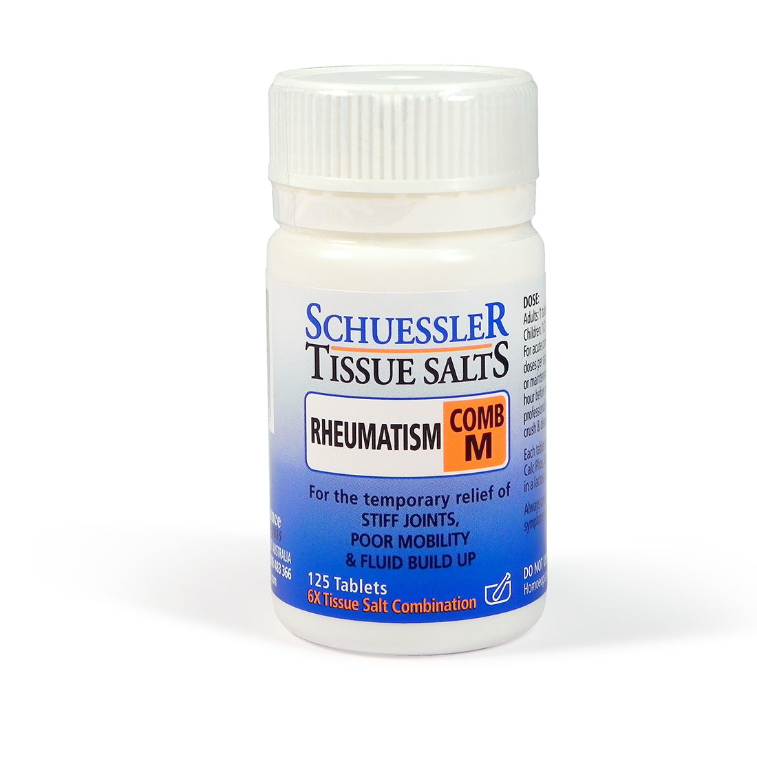Schuessler Tissue Salts 125 Tablets – Comb M Comb M,Combination M,fluid build-up,home treatment,issues,pain,poor mobility,Rheumatism,Schuessler,Stiff joints,tablets,tissue salts