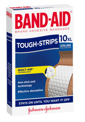 Band-aid tough strips quilt xtra large 10 band-aid,band-aid blister,bandage,bandages,BANDAID,cohesive bandage,crepe bandage,cushioned bandages,eab bandage,elastic bandage,issues,tough bandage