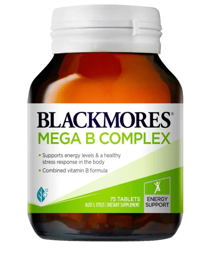 blackmores mega b complex tabs 75 Brain Health supplement,healthy heart,immune health,issues,nervous,nervous exhaustion,nervous headaches,nervous health,nervous system,nervous system support,physical health,sleep and nervous system