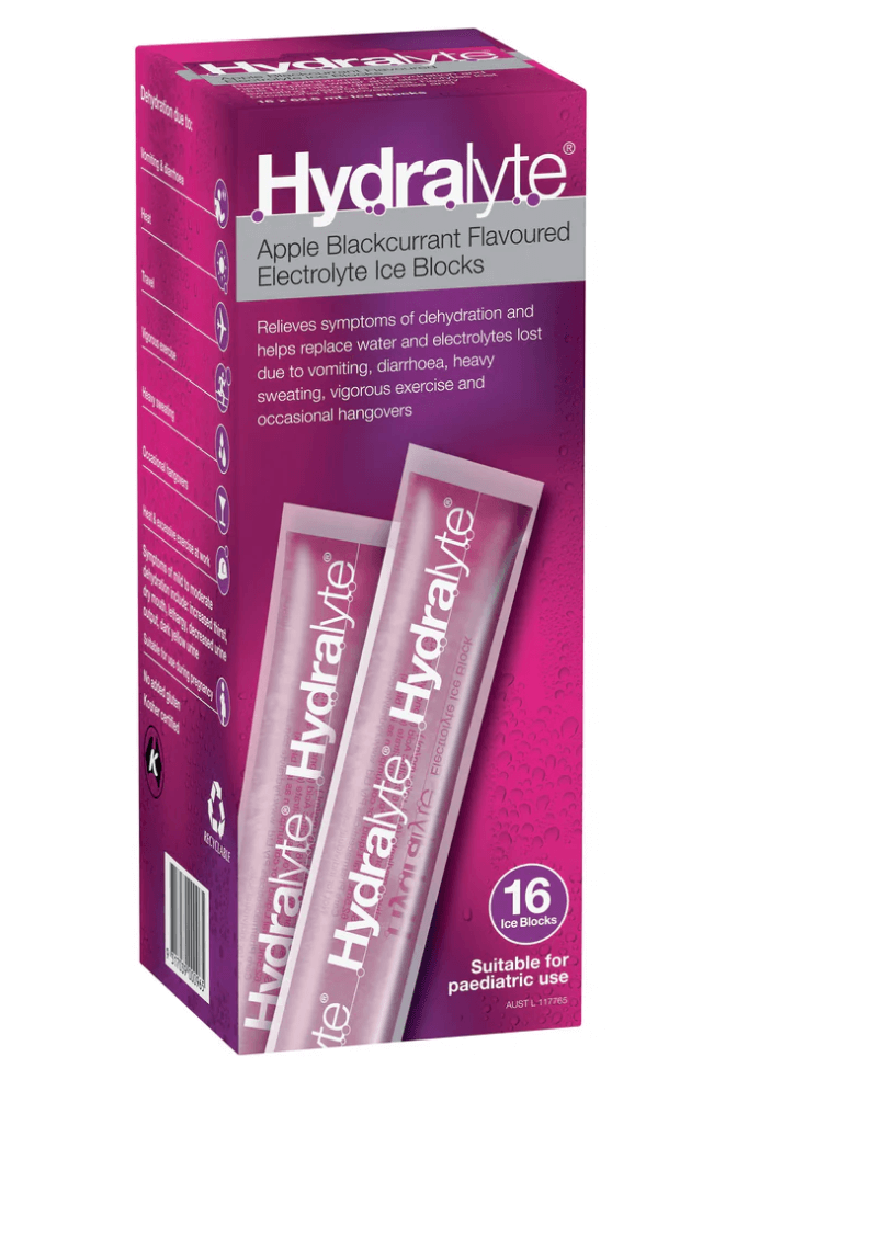 Hydralyte Apple Blackcurrant Flavoured Electrolyte Ice Blocks dehydration,hydralyte,hydration,issues