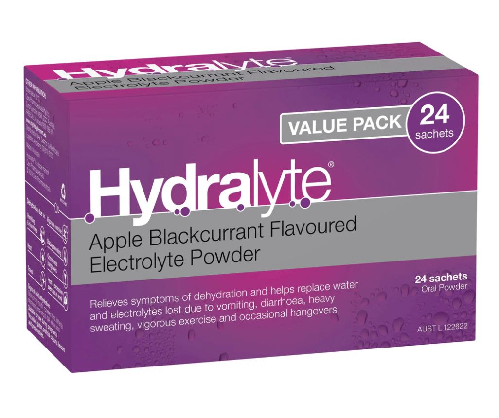 Hydralyte 24 sachets Apple Blackcurrant flavour dehydration,diarrhoea,electral,Enerlyte,Hydralyte,Hydralyte 10 sachets Apple Blackcurrant flavour,issues,rehydration,vomiting