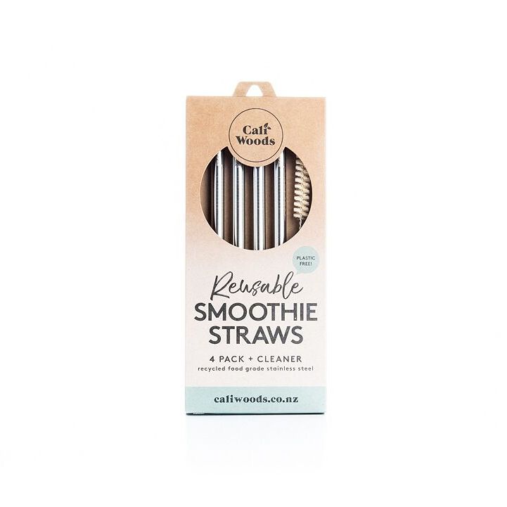 CaliWoods Stainless Steel Smoothie Straws x4