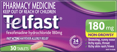 Telfast 180mg 30 Tablets Pharmacy Medicine Quantity Restriction 3 Applies anti histamine,fast acting,fexofenadine,issues,non drowsy,telfast