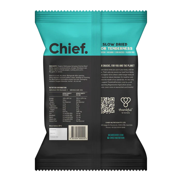 Chief Organic Grass-fed Biltong 90g (Min Order 6 Units)