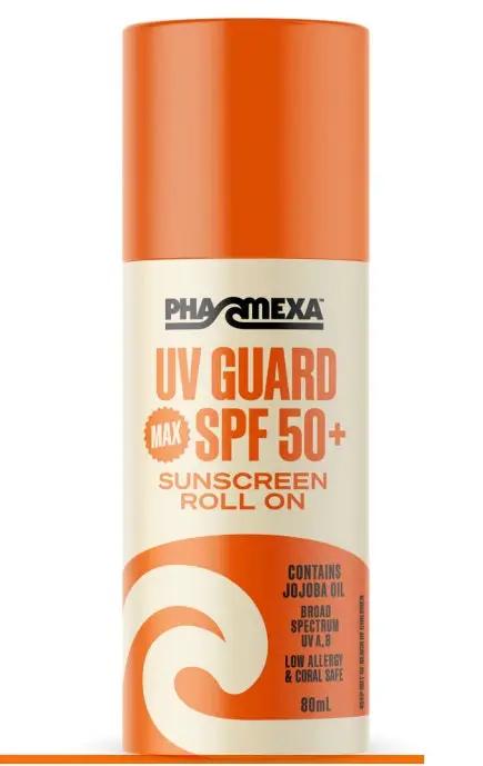 Pharmexa UV Guard SPF 50+ MAX Roll-On Broad Spectrum, Water-Resistant Sunscreen (80 ml)