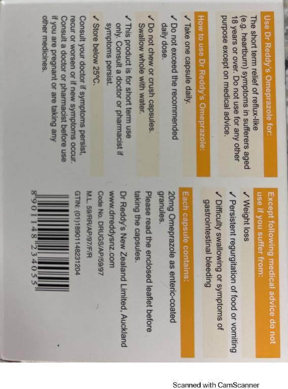 Dr Reddy Omeprazole Capsules 20mg 28 pack acid reflux,acidity,bloating,dr reddy,indigestion,issues,losec,omeprazole,reflux