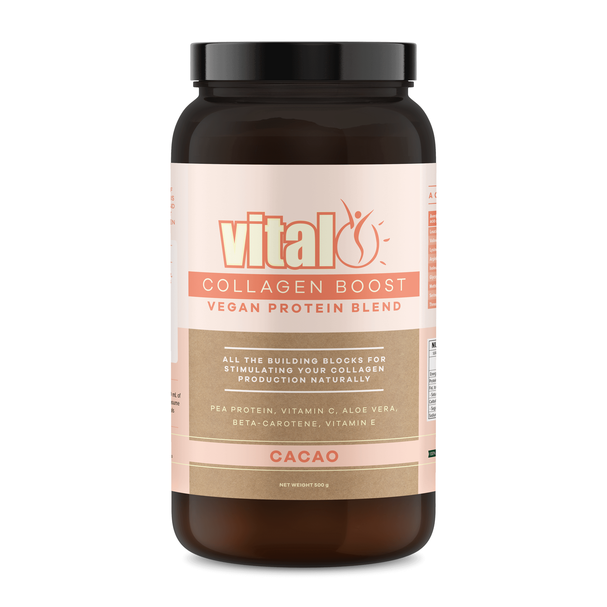 Vital Collagen Boost Vegan Protein Blend Cacao 500GM Active Recovery Plant Formula,Active Recovery PlantFormula,advanced recovery,collagen,collagen Boost,collagen formula,Collagen Protein,Collagen Protein Chocolate,collagen repair,collagen support,Comfort