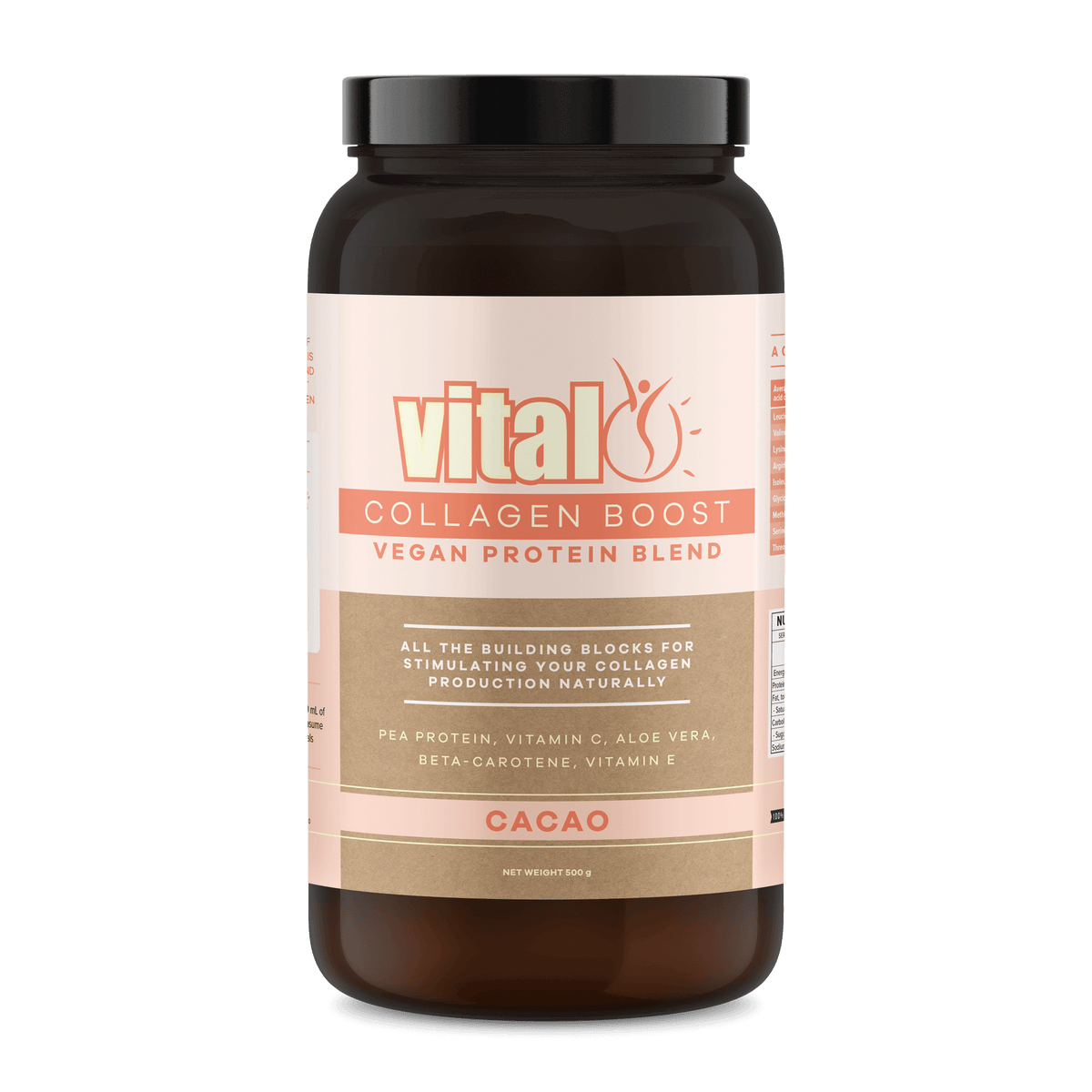 Vital Collagen Boost Vegan Protein Blend Cacao 500GM Active Recovery Plant Formula,Active Recovery PlantFormula,advanced recovery,collagen,collagen Boost,collagen formula,Collagen Protein,Collagen Protein Chocolate,collagen repair,collagen support,Comfort