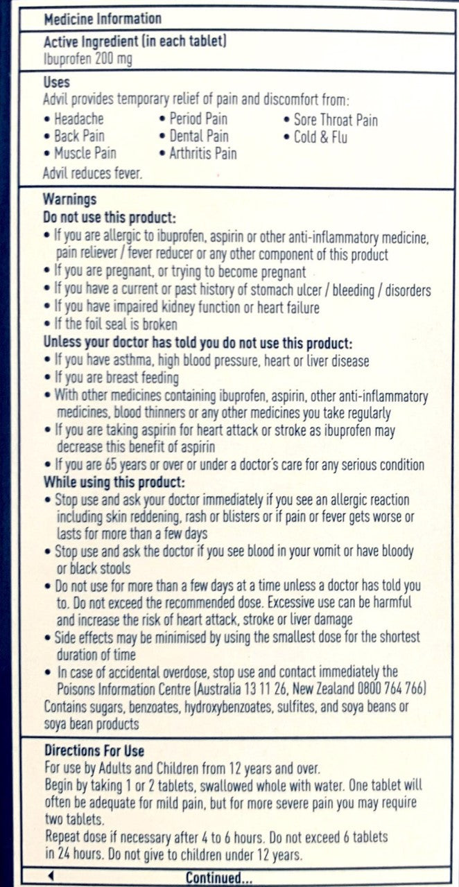 Advil Ibuprofen Pain Relief 200mg 96 Tablets - Qty Restriction (1) Applies 200mg Tablets,Advil,Fever Reducer,Headache Relief,Ibuprofen,Non-Prescription Medicine,optimized,Over-the-Counter Pain Reliever,Pain Relief