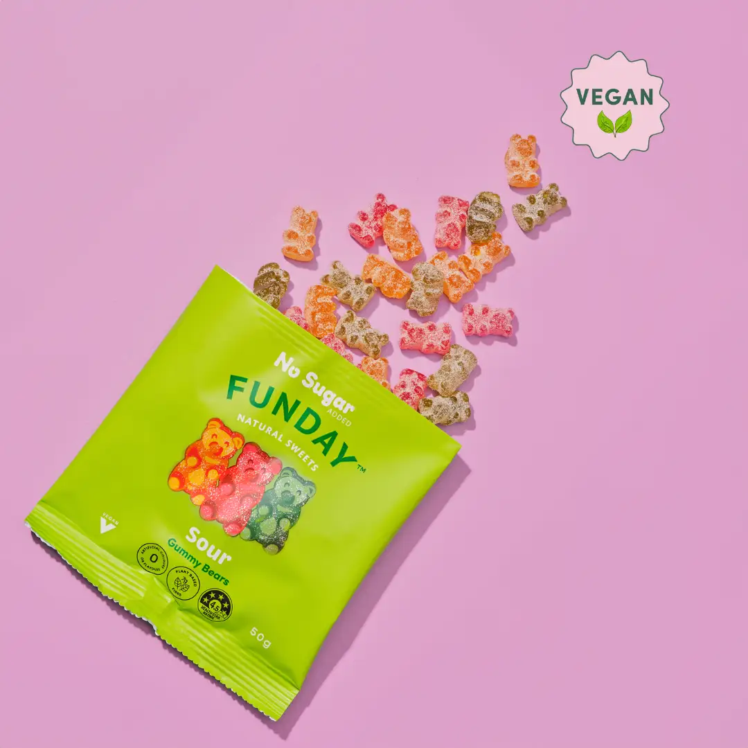 Funday Natural Sweets Sour Vegan Gummy Bears 50g | Sugar-Free Vegan Sour Gummies