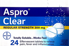 Aspro Clear Effervescent tablets 24 REGULAR STRENGTH 300 mg - Pakuranga Pharmacy