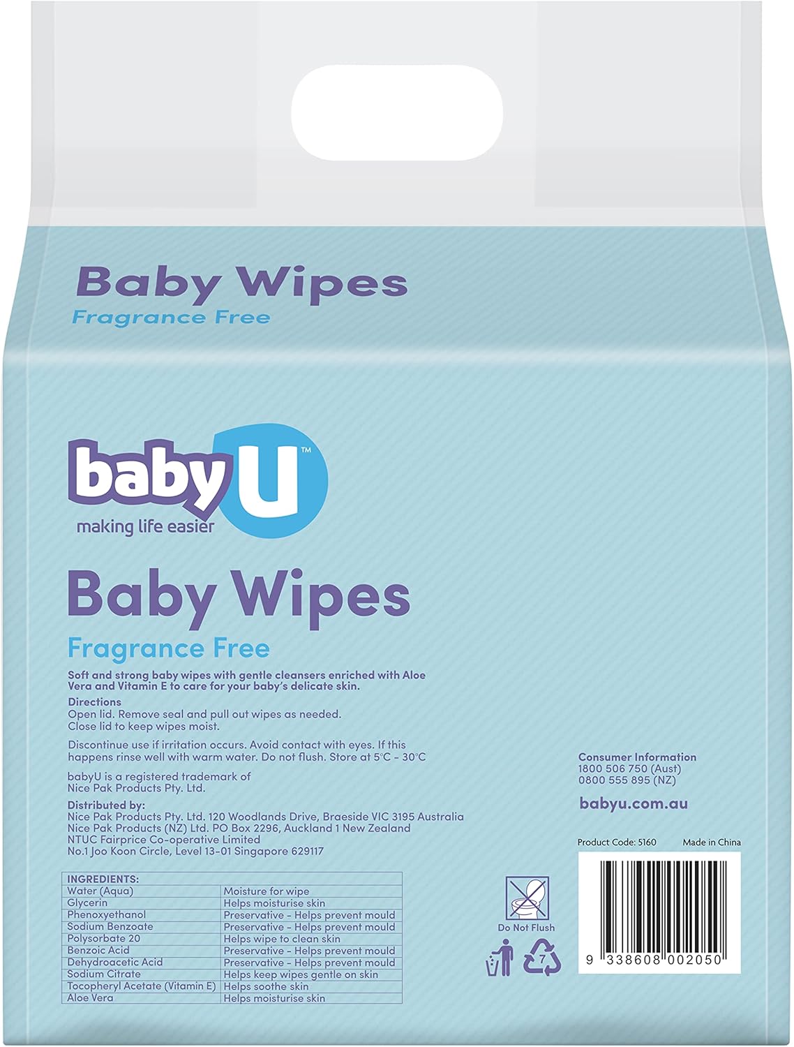 Baby U Baby Wipes Fragrance Free