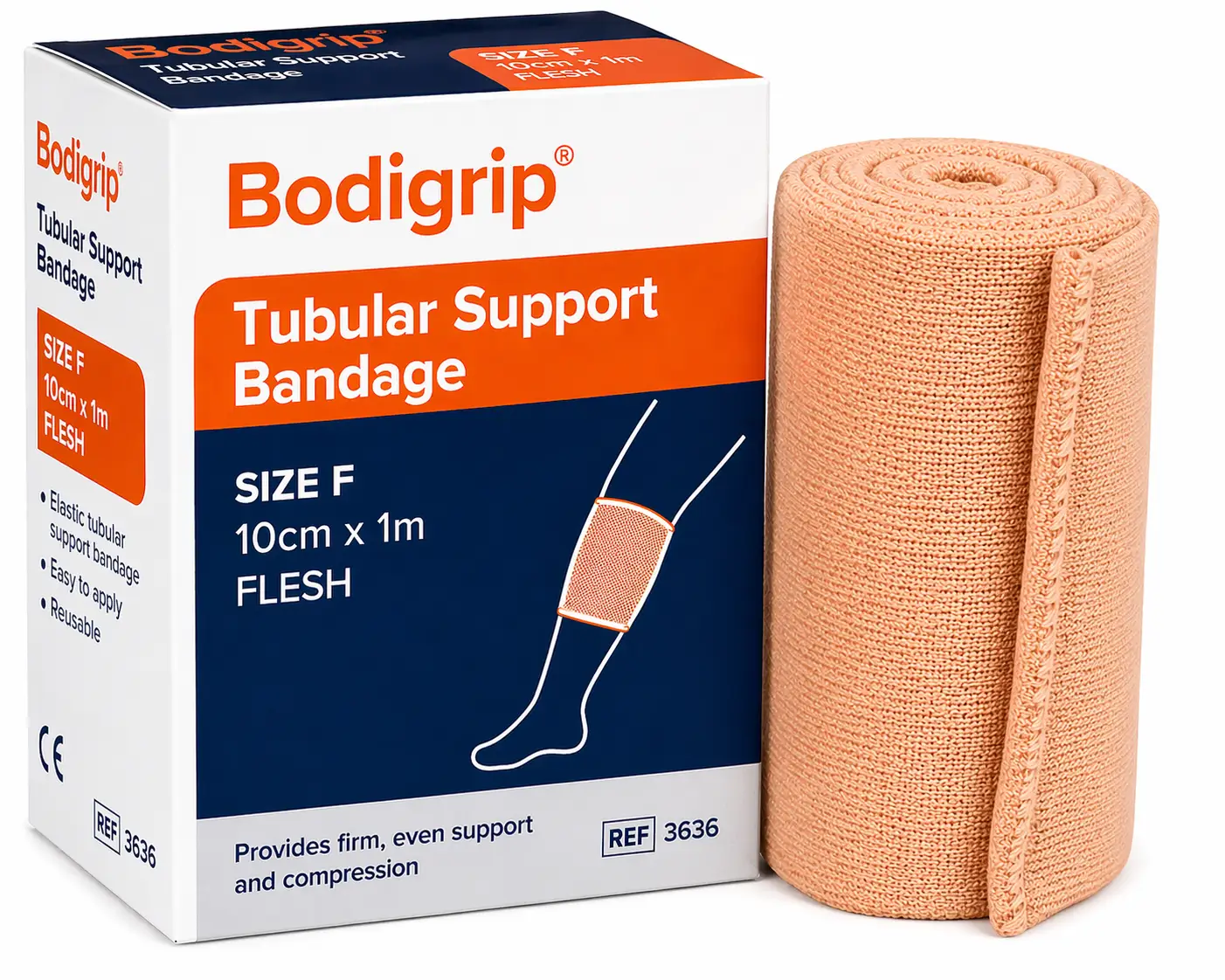 Bodigrip Tubular Support Bandage Provides Firm Even Support Bandage Size F 10cm x 1m Flesh