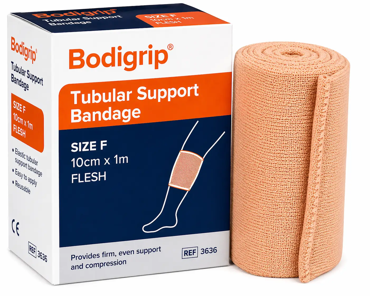Bodigrip Tubular Support Bandage Provides Firm Even Support Bandage Size F 10cm x 1m Flesh