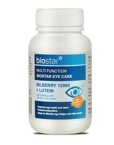 Biostar Eye Care Bilberry 12000 + Lutein Bilberry 12000 + Lutein,Bilberry Extract,experience eye strain,Eye Care Bilberry 12000,eye health,issues,lutein,macular degeneration,poor night vision,retinal support,vision support