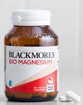 Blackmores magnesium tablets bottle with 100 tablets for optimal muscle and nerve function.